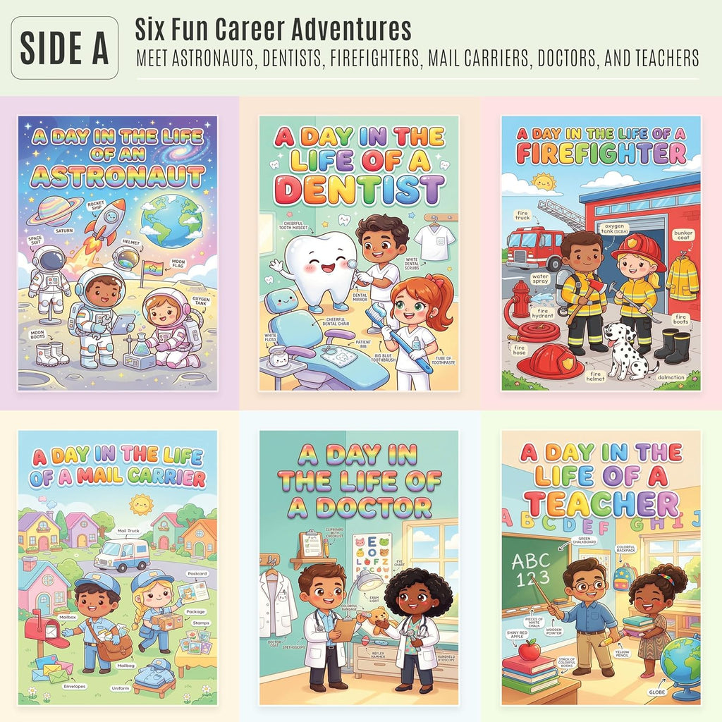 Six laminated community helpers posters with QR codes for audio lessons, covering healthcare, emergency, routes, checkups — view 2