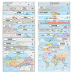 World Geography Map Set – 24-Pack Laminated 11x17 Dry Erase Study Maps | Double-Sided Color & Blank Outline Maps for