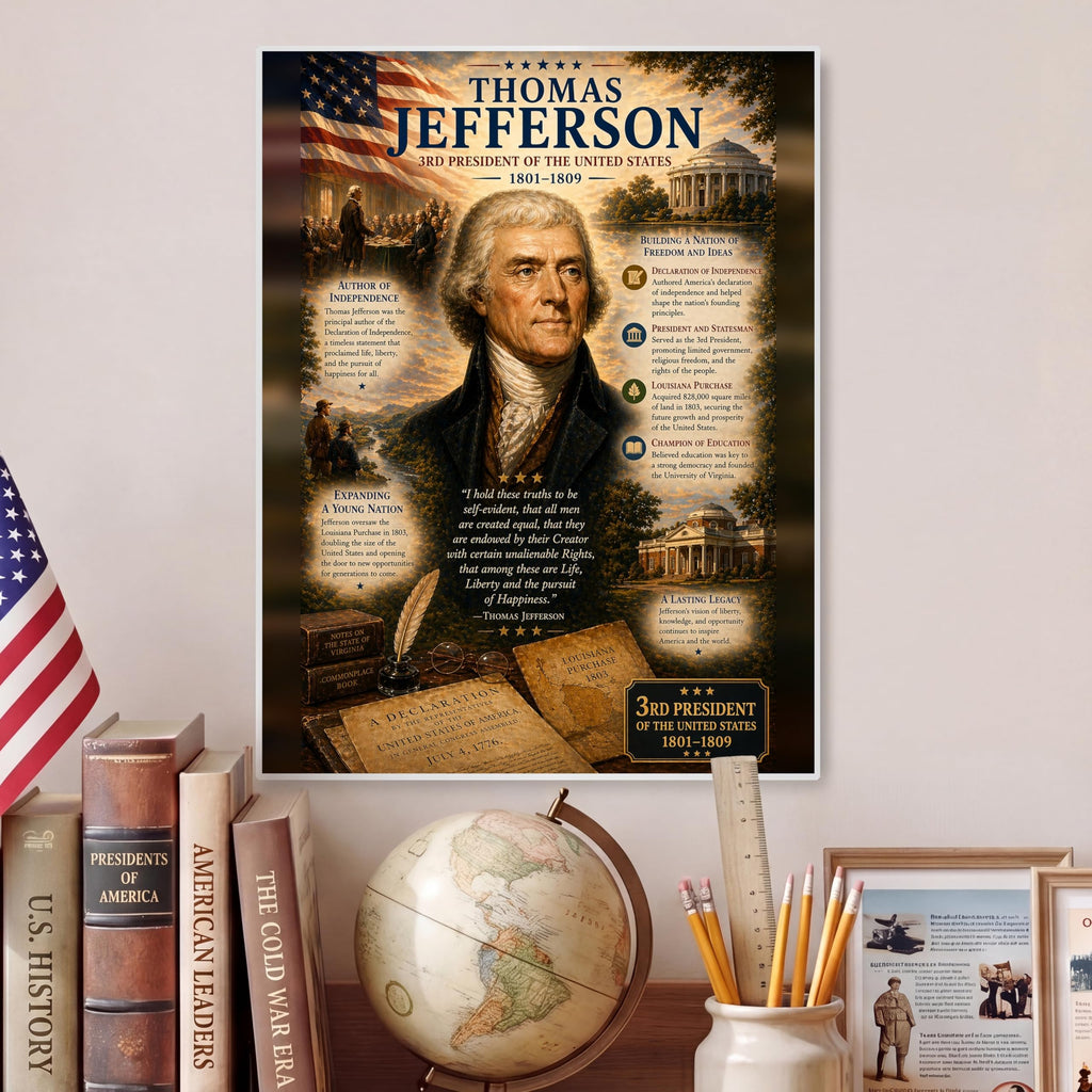 JELLY BEAN GENIUS Thomas Jefferson Poster (8.5x11 Laminated) – American Presidents Educational Series | 3rd U.S. President Biography Chart | Classroom & Homeschool Learning Charts