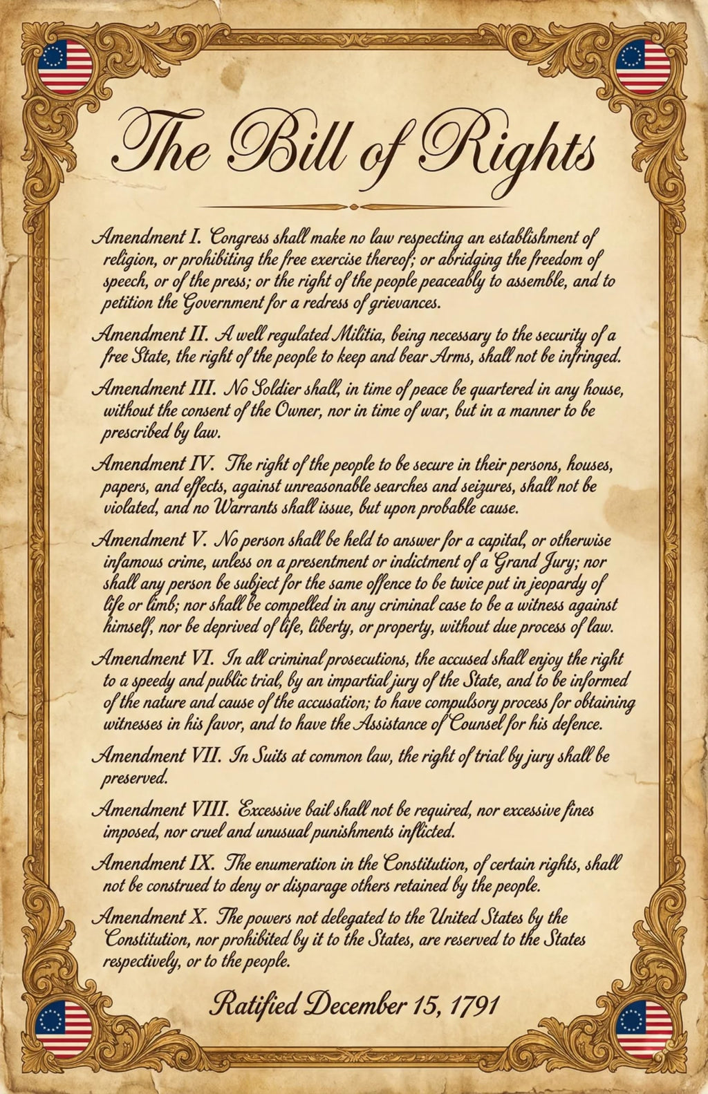 JELLY BEAN GENIUS Bill of Rights Original Document Poster - Historic Text Replica - Laminated 11x17 - Founding Documents