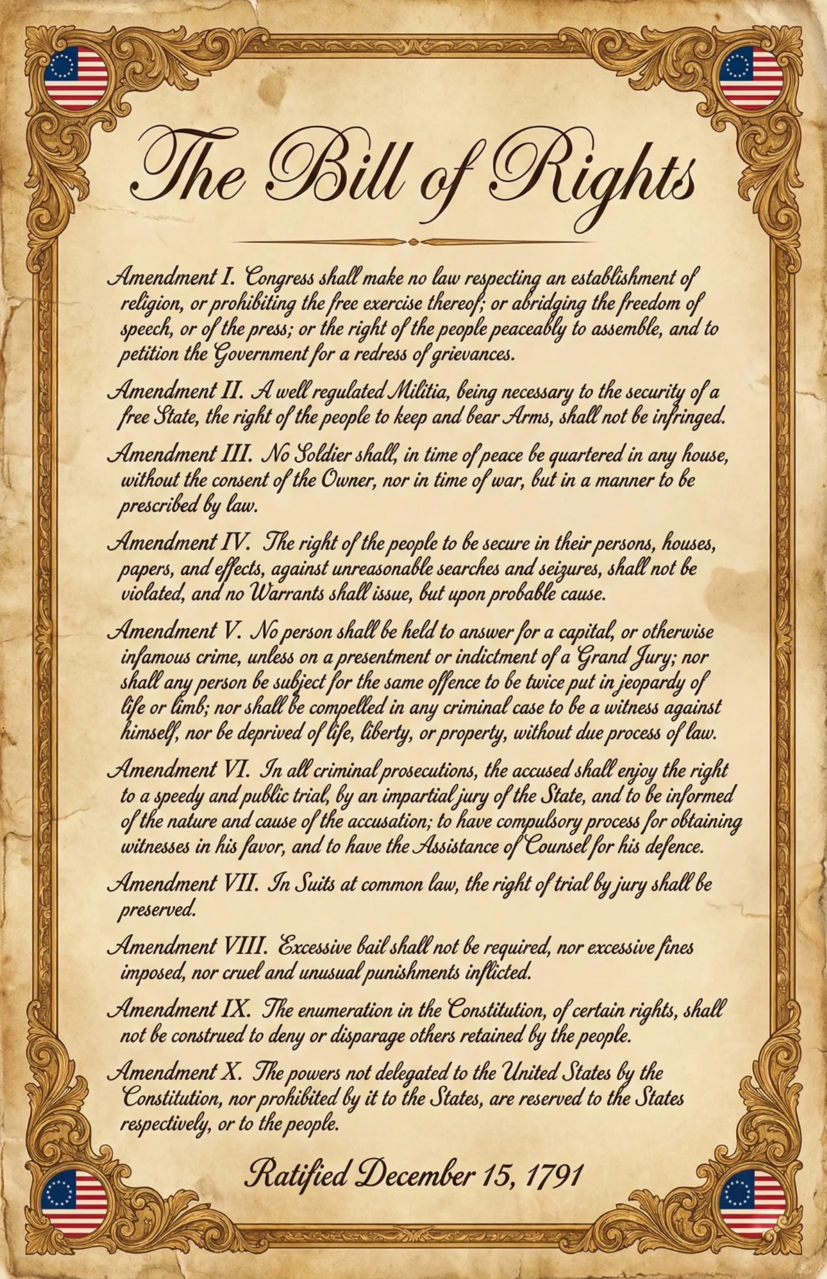 JELLY BEAN GENIUS Bill of Rights Original Document Poster - Historic Text Replica - Laminated 11x17 - Founding Documents