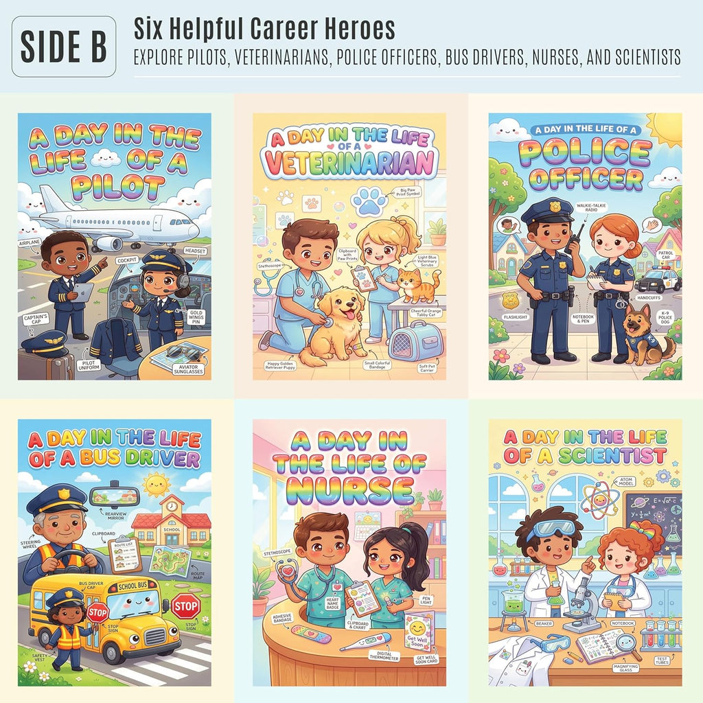 Six laminated community helpers posters with QR codes for audio lessons, covering healthcare, emergency, routes, checkups — view 3