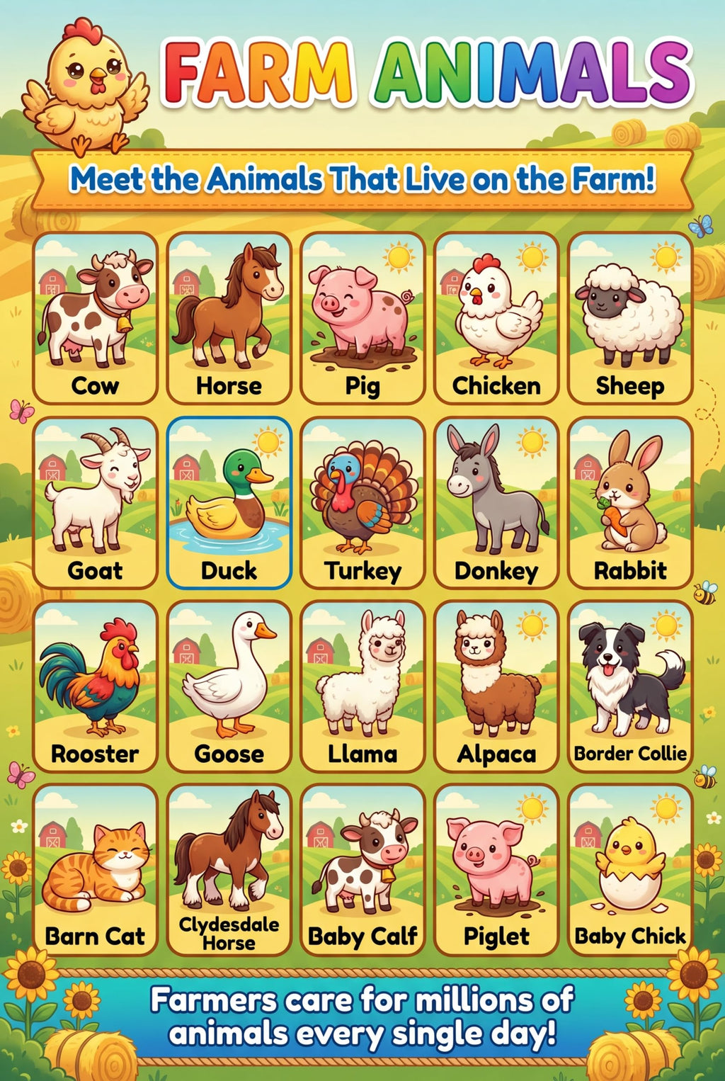 JELLY BEAN GENIUS Farm & Forest Animals Poster for Kids – Double Sided Laminated Educational Chart | 40 Woodland & Barnyard