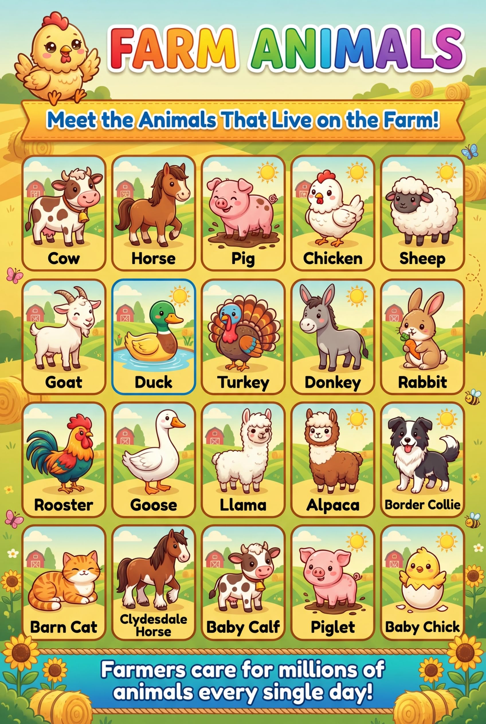 JELLY BEAN GENIUS Farm & Forest Animals Poster for Kids – Double Sided Laminated Educational Chart | 40 Woodland & Barnyard