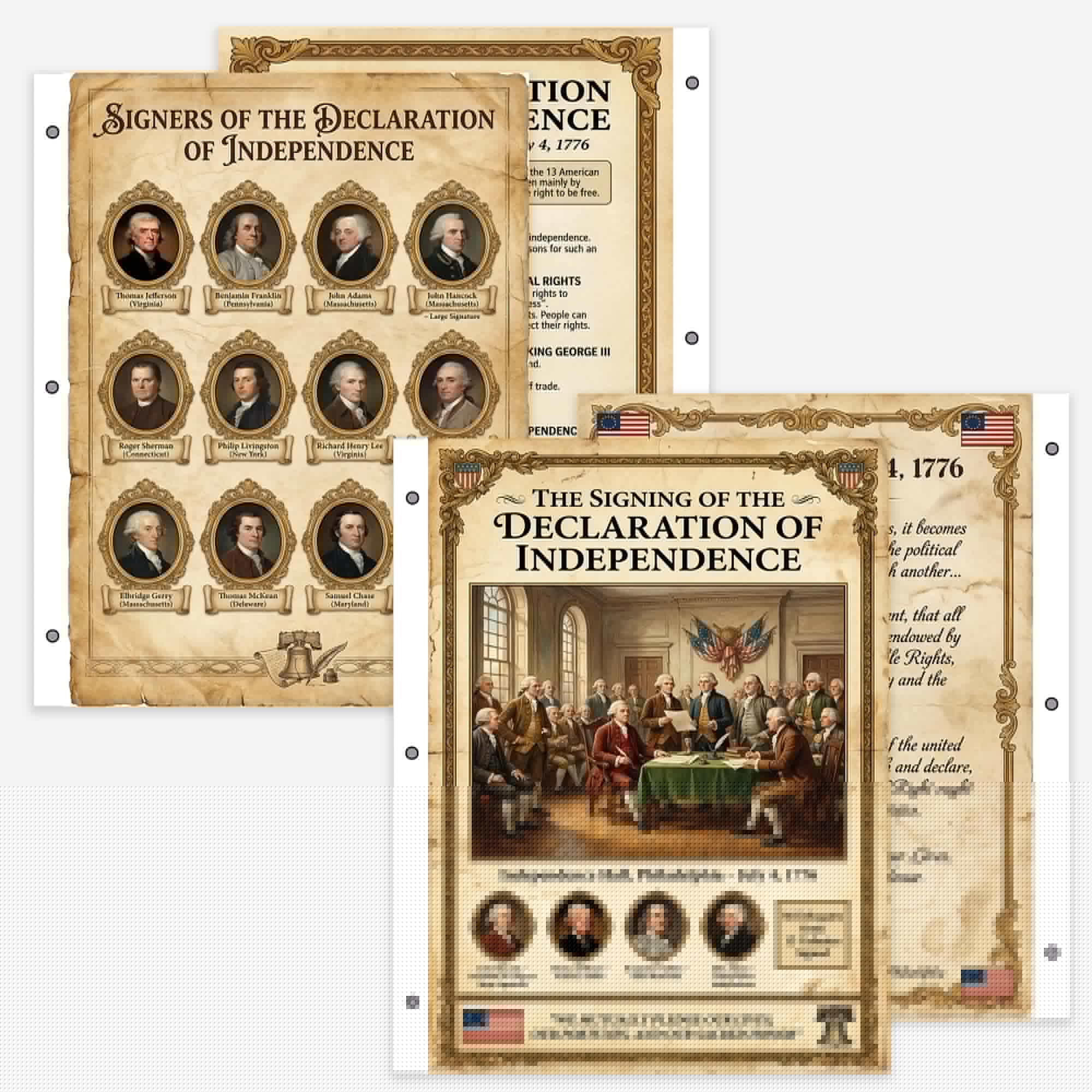 JELLY BEAN GENIUS Declaration of Independence Binder Sheets (2 Pack) - Two-Sided 8.5x11 Laminated - Signers, Summary