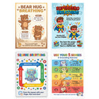 Calm Down Corner Posters for Kids – 4 Pack Breathing & Grounding Techniques Set, Square Breathing, Bear Hug, Superhero