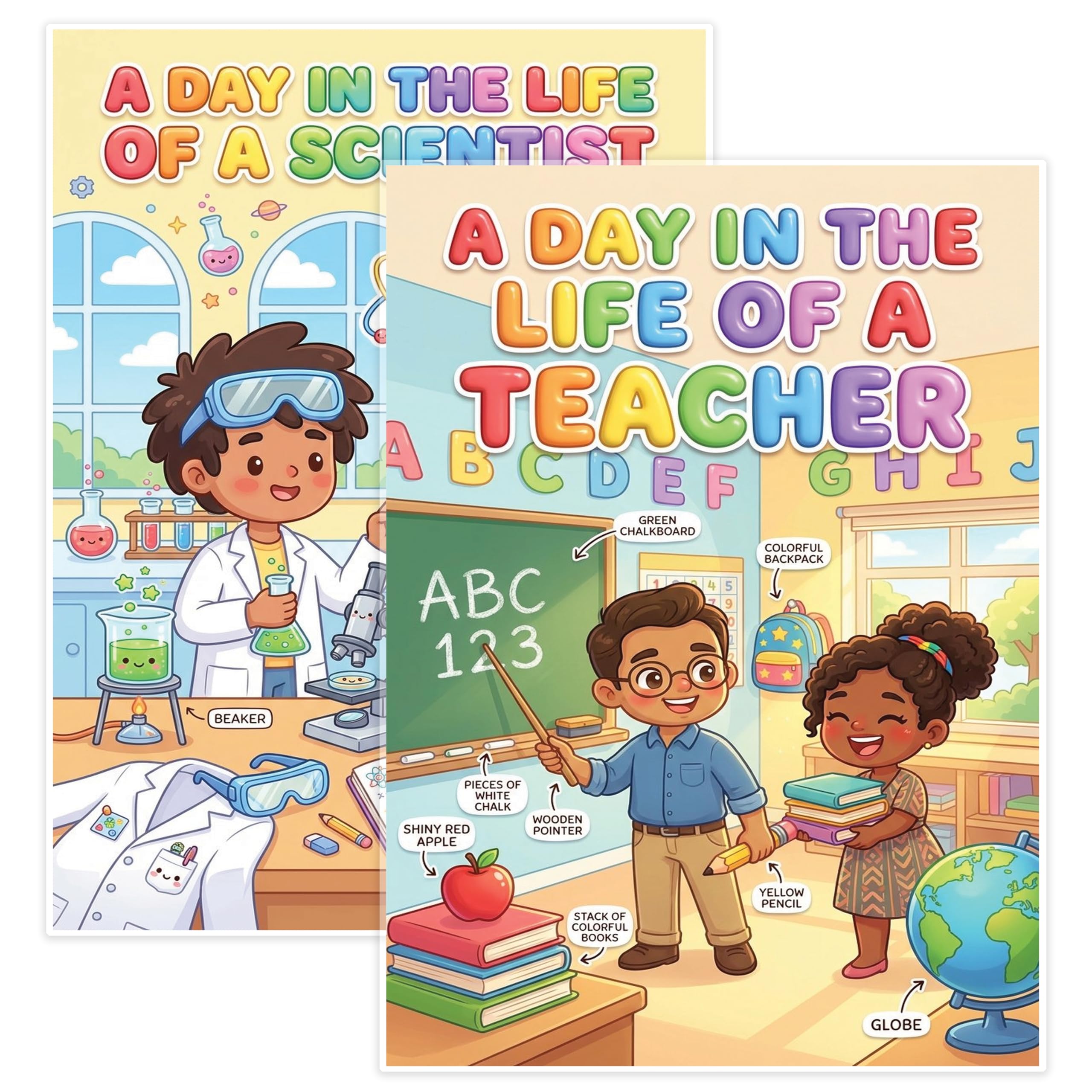 JELLY BEAN GENIUS Teacher and Scientist Mini Poster for Kids – Laminated Double-Sided Community Helpers Career Chart |