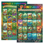 JELLY BEAN GENIUS Dinosaur & Reptiles Poster for Kids – Double Sided Laminated Educational Chart | 20 Dinos + 20 Amphibians