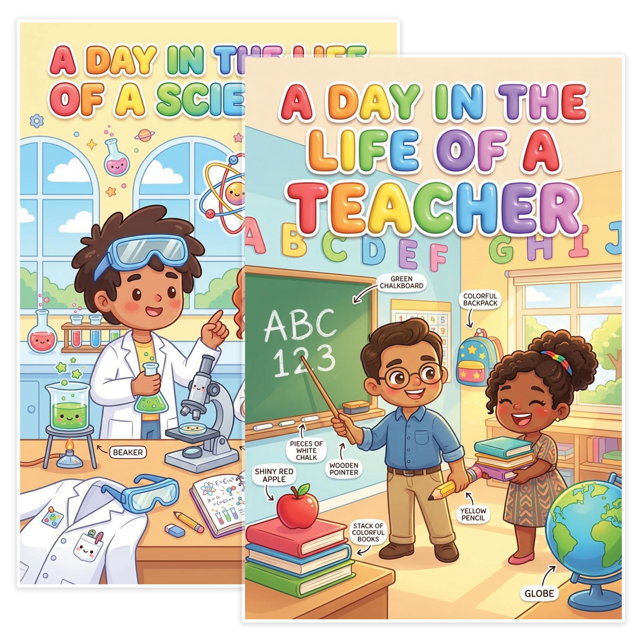 JELLY BEAN GENIUS Teacher and Scientist Poster for Kids – Laminated Double-Sided Community Helpers Career Wall Art &