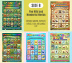 JELLY BEAN GENIUS Animal Posters for Kids 5 Pack (10 Designs) – Double Sided Laminated Educational Set | Safari Ocean Farm