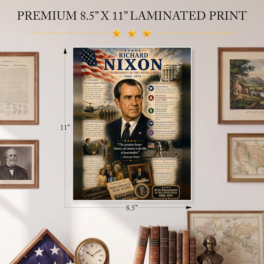 JELLY BEAN GENIUS Richard Nixon Poster (8.5x11 Laminated) – American Presidents Educational Series | 37th U.S. President Biography Chart | Classroom & Homeschool Learning Charts