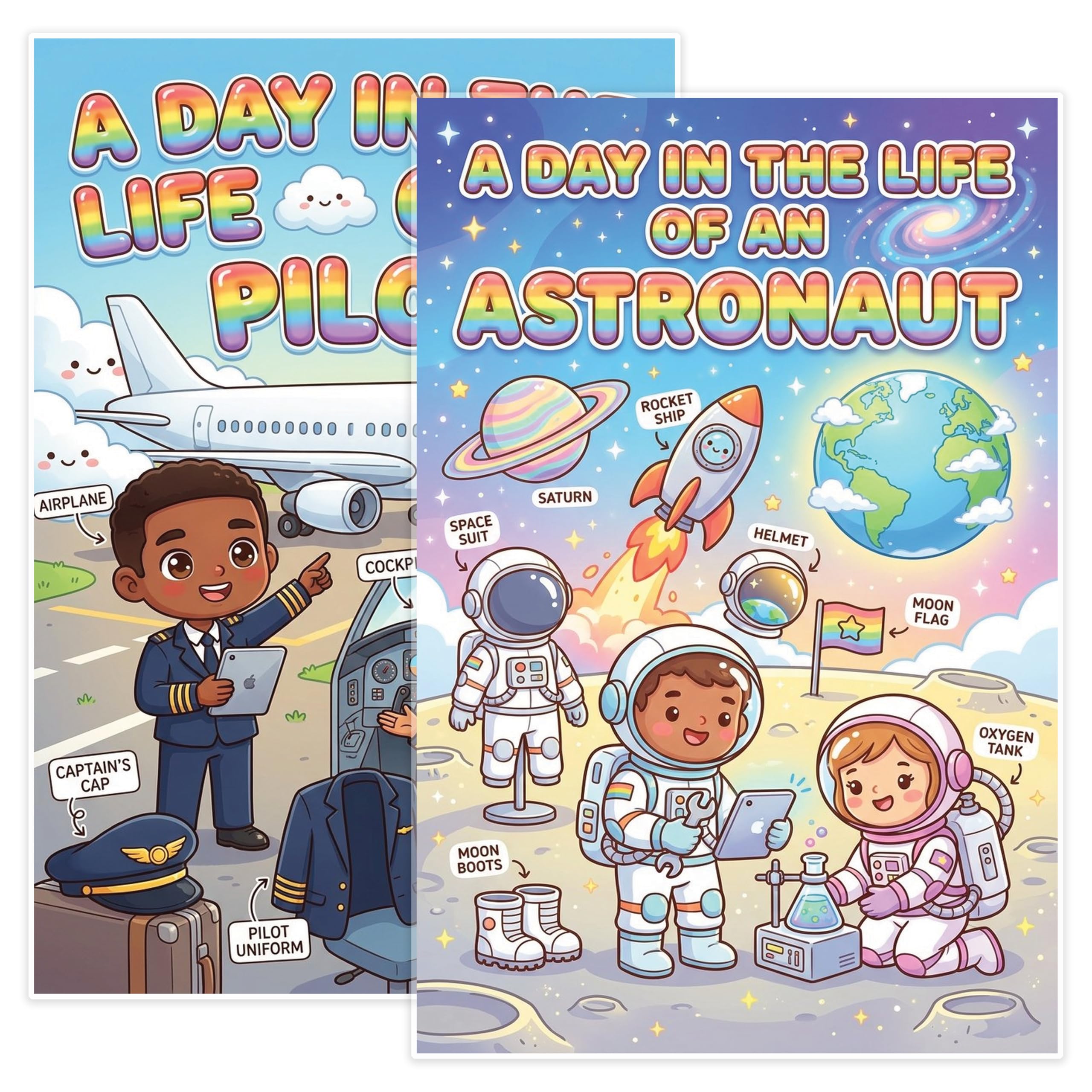 JELLY BEAN GENIUS Astronaut and Pilot Poster for Kids – Laminated Double-Sided Community Helpers Career Wall Art &
