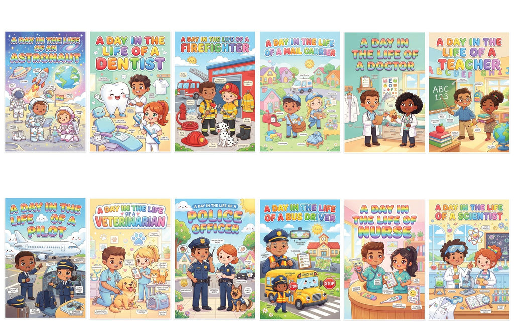 JELLY BEAN GENIUS Community Helpers Posters Bundle for Kids – 6 Pack Laminated Double-Sided Career Wall Art | Firefighter