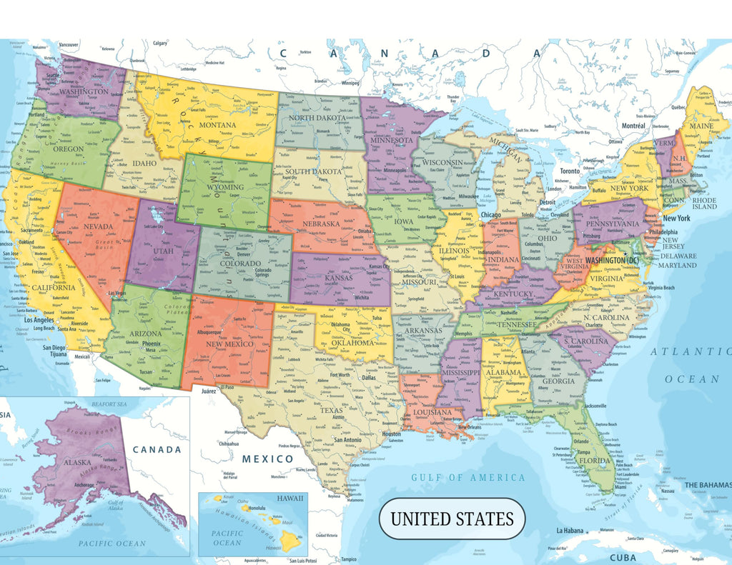 Detailed United States Map & World Map Reference Page – Laminated, Double-Sided 3-Ring Binder Insert – Durable Gloss