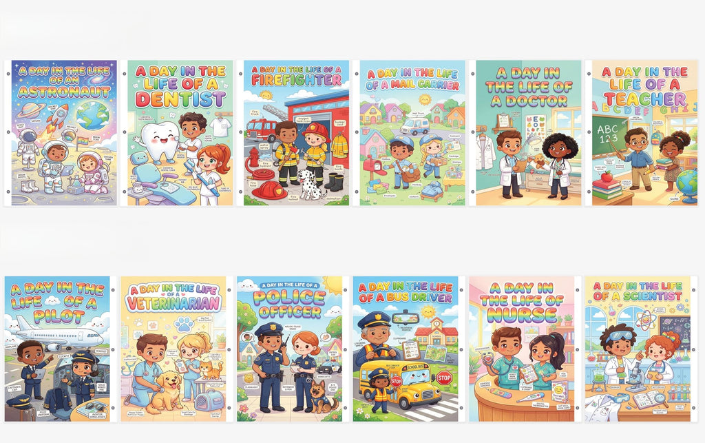 JELLY BEAN GENIUS Community Helpers Mini Posters Bundle for Kids – 6 Pack Laminated Double-Sided Career Charts |