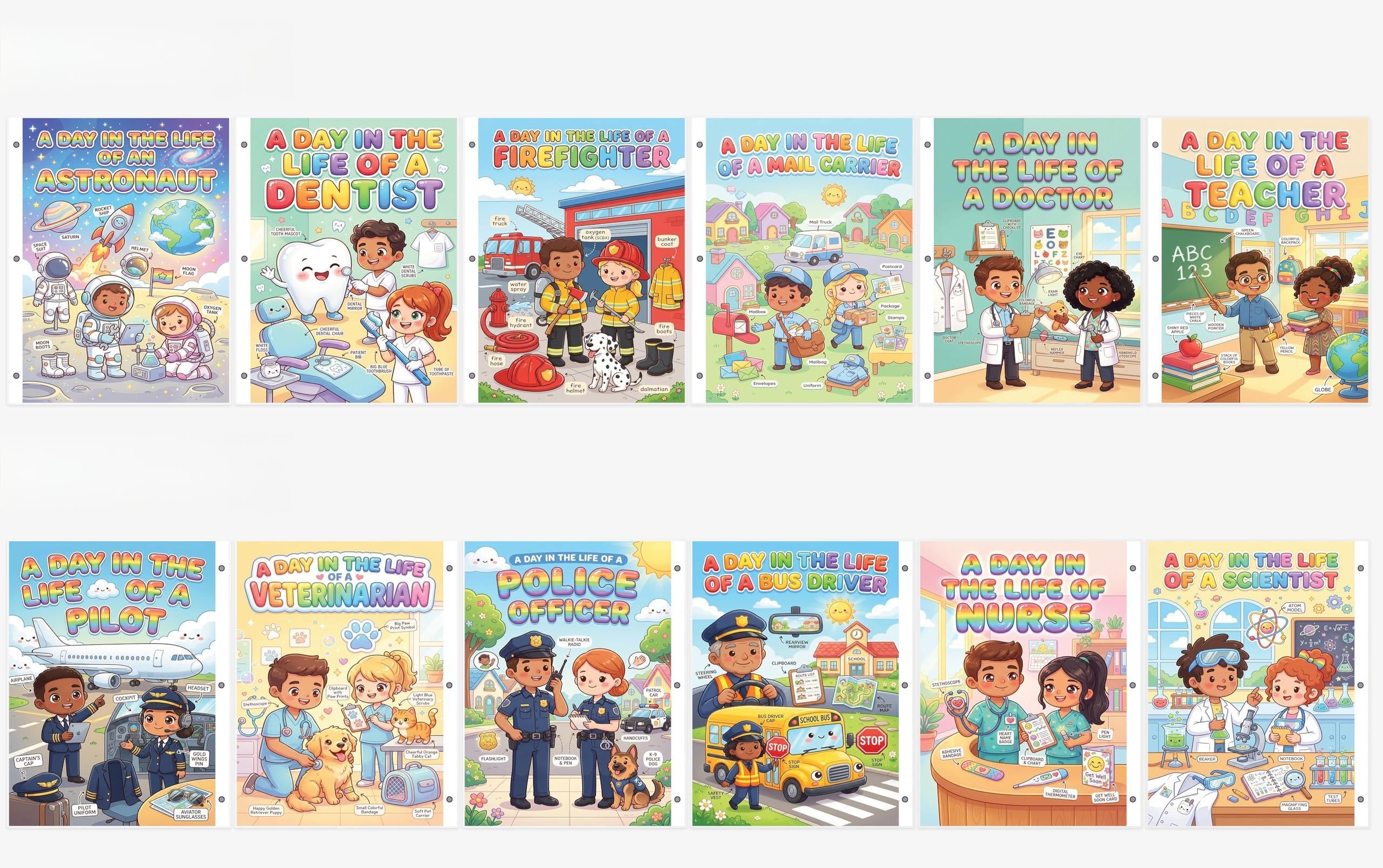 JELLY BEAN GENIUS Community Helpers Mini Posters Bundle for Kids – 6 Pack Laminated Double-Sided Career Charts |