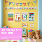 Calm Down Corner Posters for Kids – 4 Pack Breathing & Grounding Techniques Set, Square Breathing, Bear Hug, Superhero