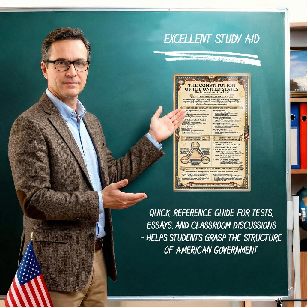 JELLY BEAN GENIUS US Constitution Summary Poster - Key Articles & Amendments Explained - Laminated 11x17 - Educational