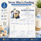 Three laminated feeding station posters for baby bottle feeding, routine tracking, and a QR code audio lesson set. — view 4
