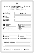 Five laminated emergency contact information posters with QR codes for narrated audio lessons