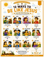 Five laminated faith posters with QR codes for narrated audio lessons: prayers, Bible heroes, Bible stories, values, and — view 8