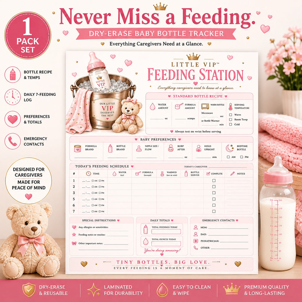 Three laminated feeding station posters for baby bottle feeding, routine tracking, and a QR code audio lesson set. — view 5