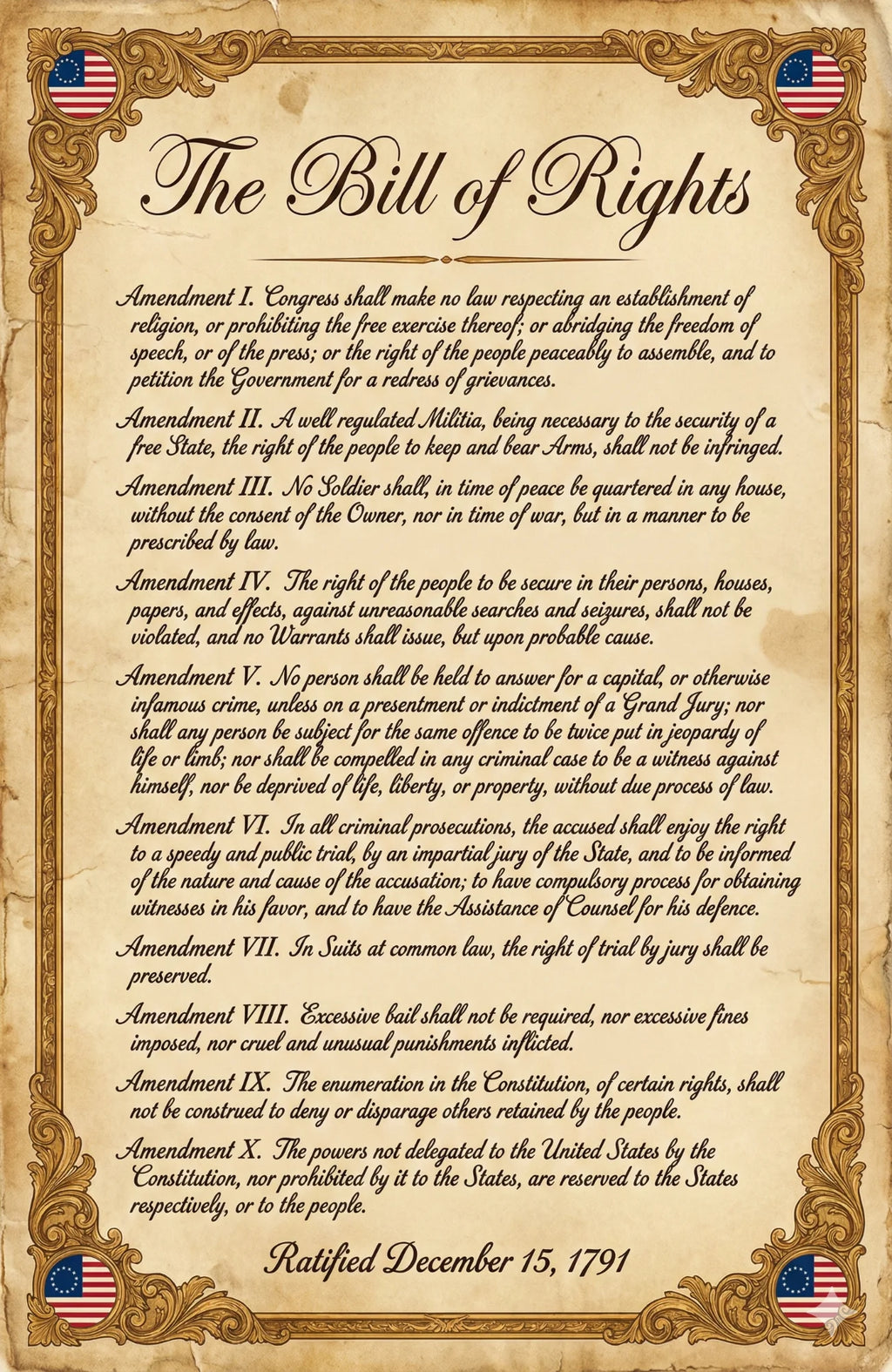 Twelve laminated civics posters covering the Bill of Rights, Constitution, Declaration of Independence, and related topics — view 6