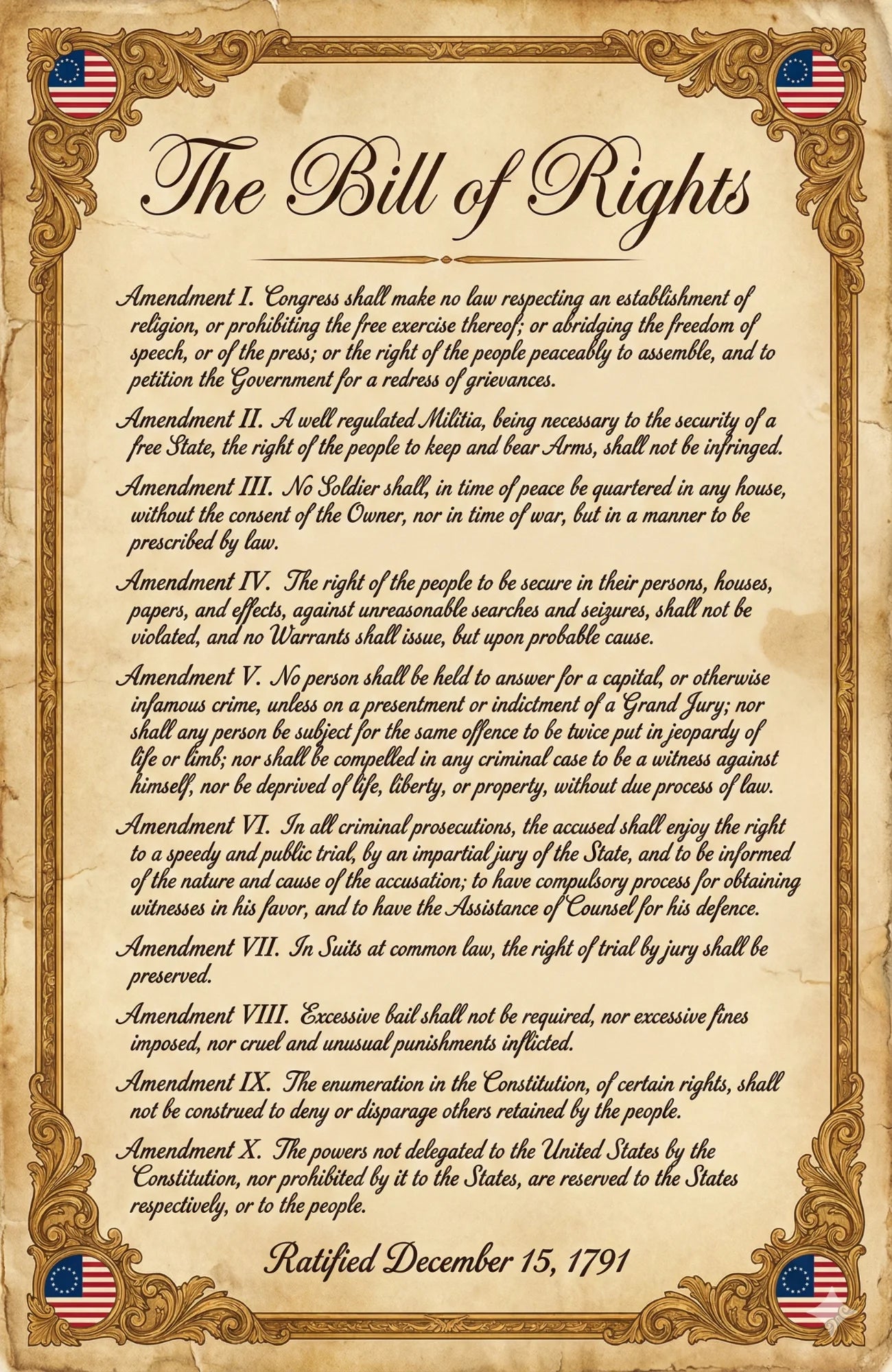 Twelve laminated civics posters covering the Bill of Rights, Constitution, Declaration of Independence, and related topics — view 6