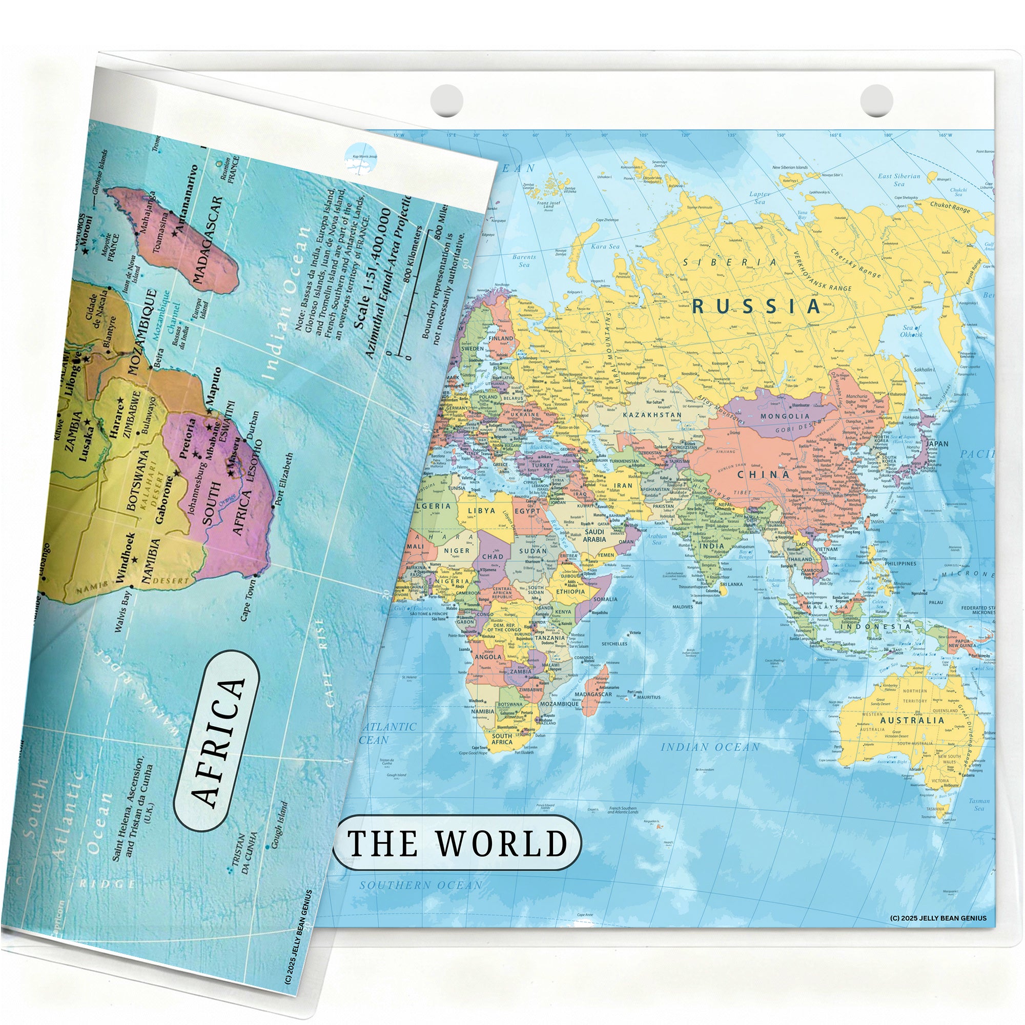 World Map & Africa Map Reference Binder Insert (Double-Sided) | Geography Learning Chart for Kids