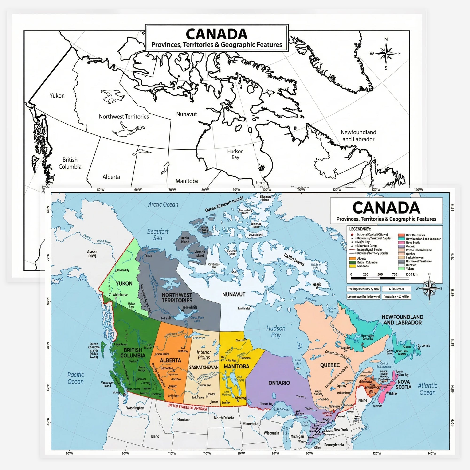 Canada Map | 11×17 Laminated Dry Erase Study Map (Double-Sided) | Geography Learning Chart for Kids