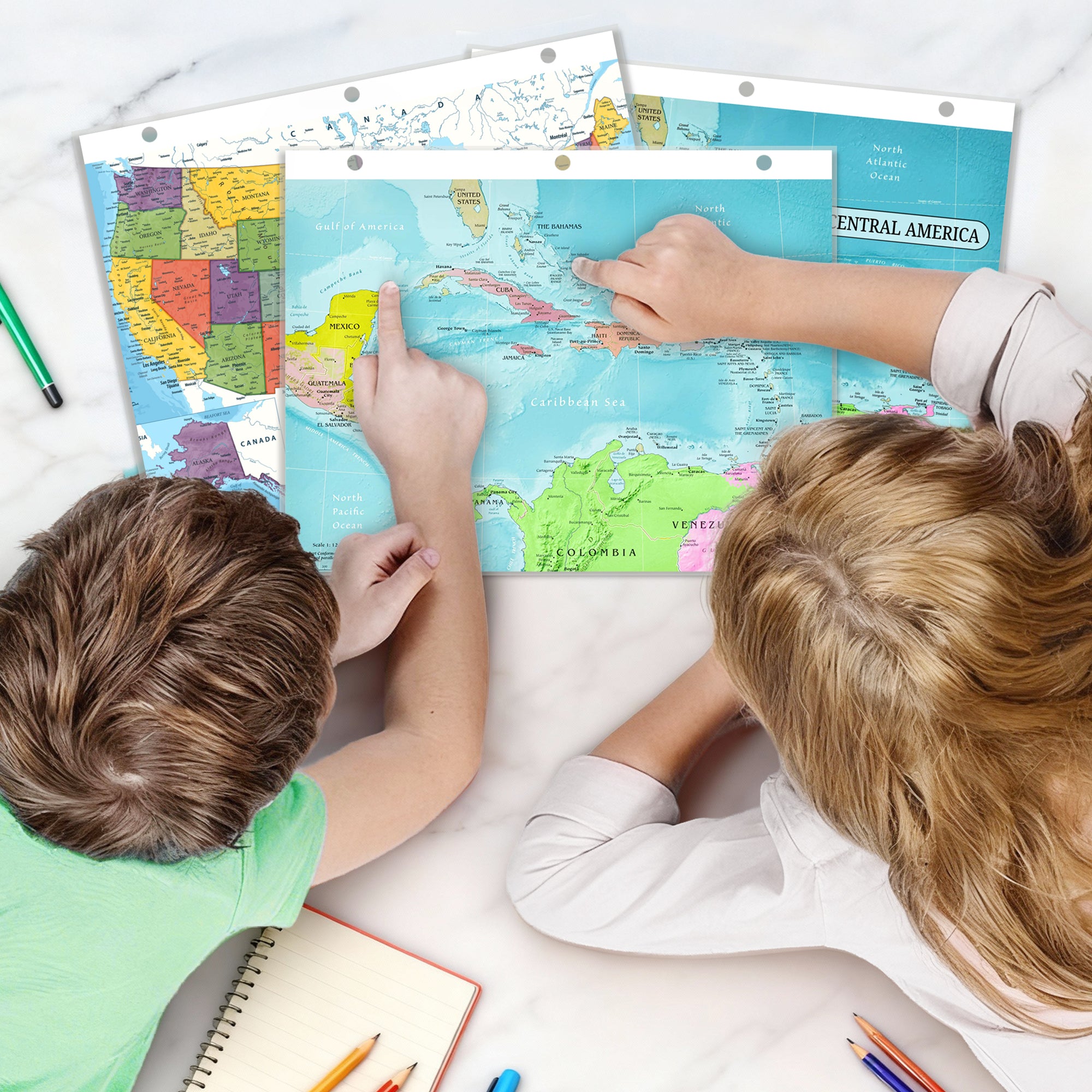 Central America Map & Colombia Map Reference Binder Insert (Double-Sided) | Geography Learning Chart for Kids