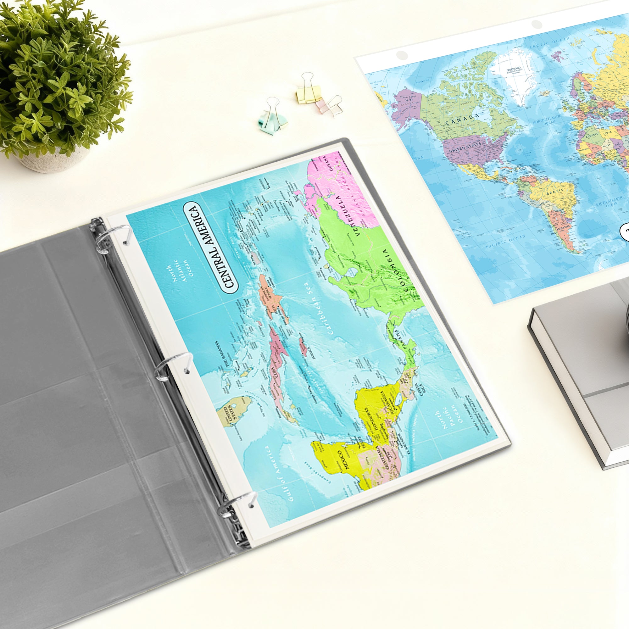 Central America Map & World Map Reference Binder Insert (Double-Sided) | Geography Learning Chart for Kids