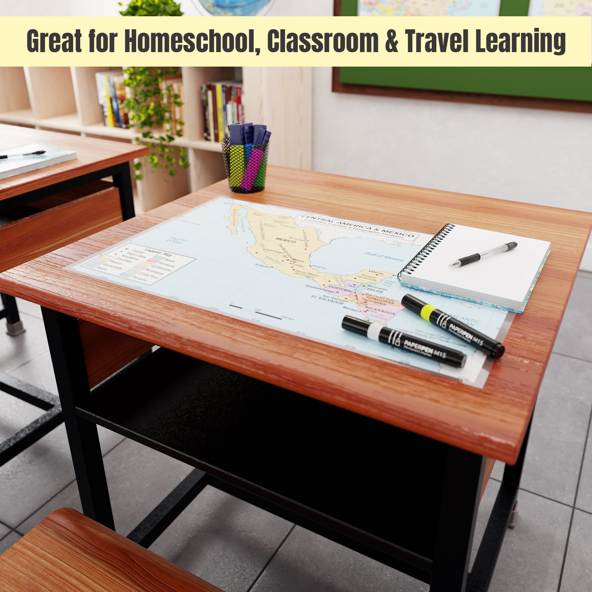 Central America & Mexico Map | 11×17 Laminated Dry Erase Study Map (Double-Sided) | Geography Learning Chart for Kids