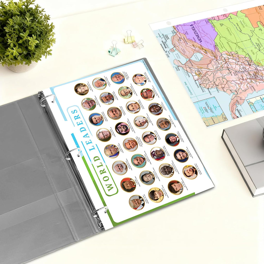 World Map & Leaders Reference Page | Geography Learning Chart for Kids