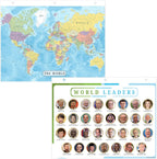 World Map & Leaders Reference Page | Geography Learning Chart for Kids