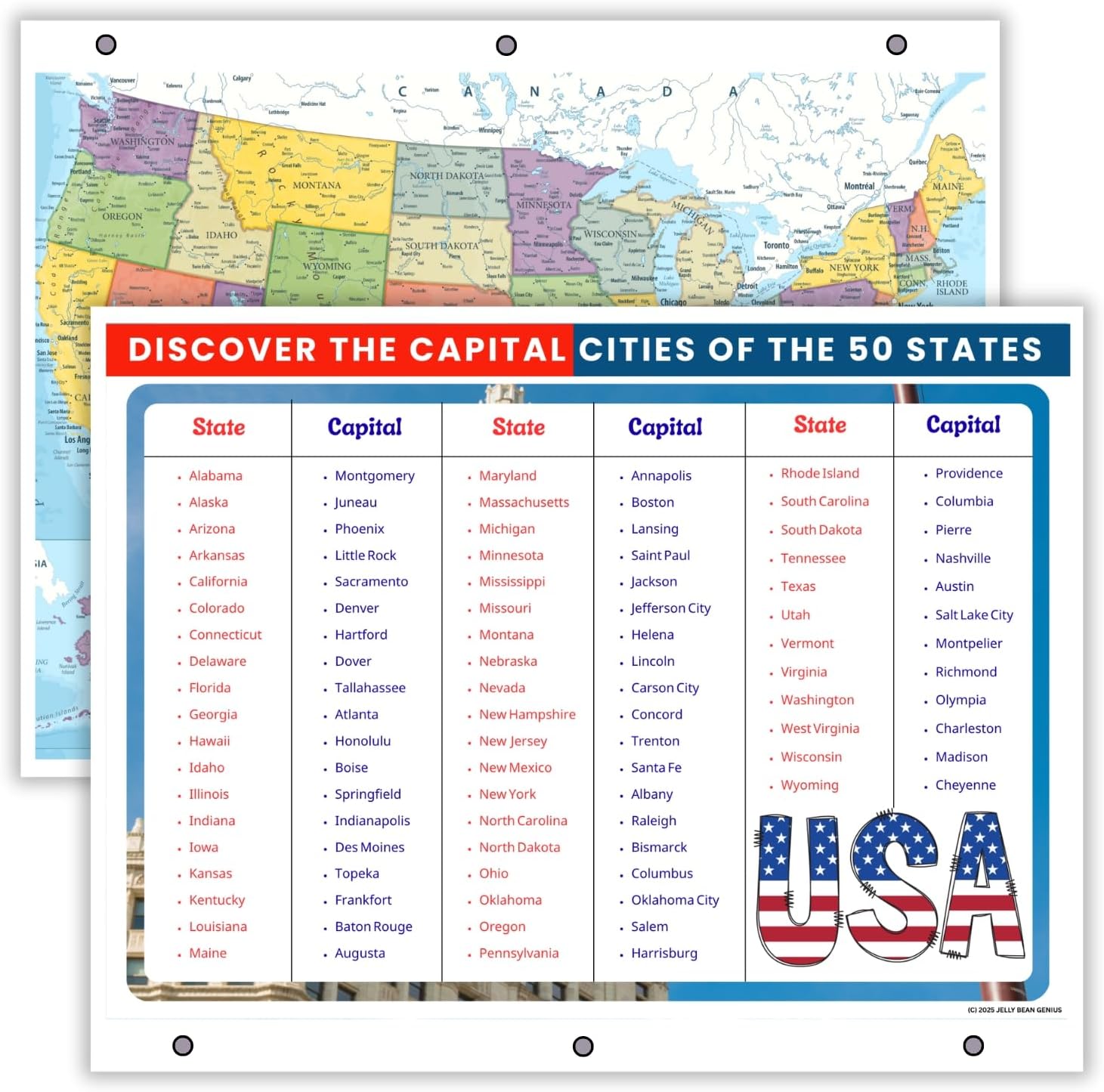 Detailed U.S. Map & Cities Reference Page | Geography Learning Chart for Kids