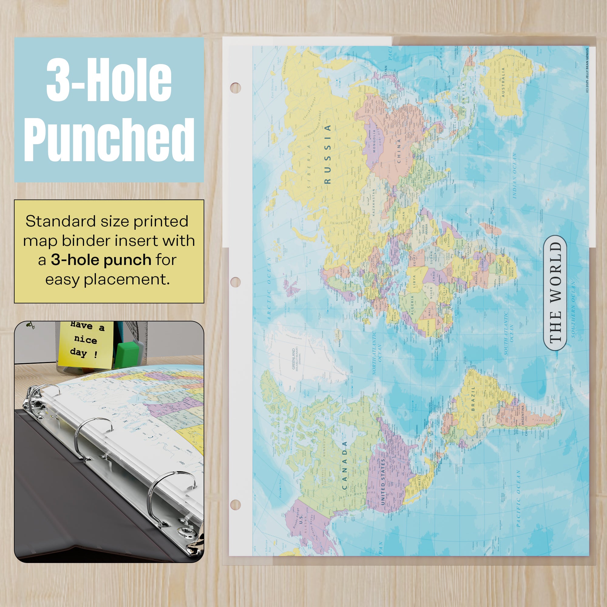 World Map & World Leaders Binder Insert | Geography Learning Chart for Kids