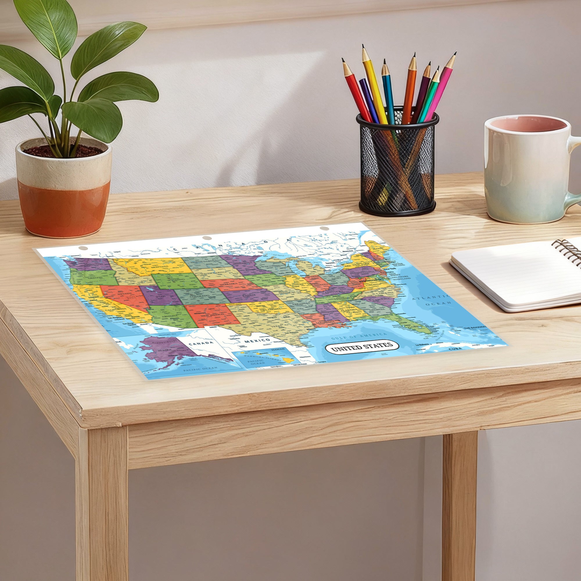 Detailed United States Map & Central America Map Reference Binder Insert (Double-Sided) | Geography Learning Chart for Kids