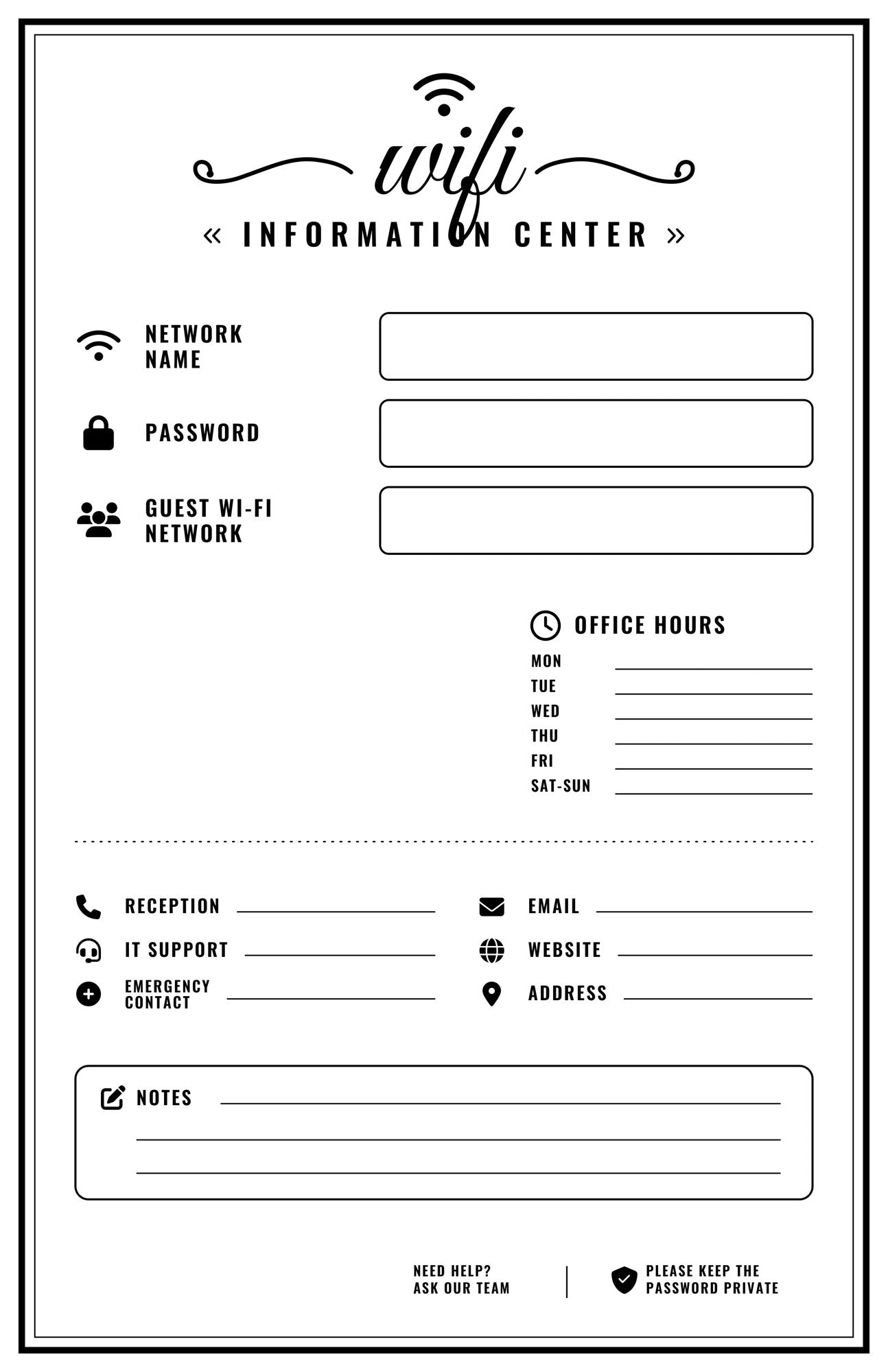 Five laminated WiFi information posters with QR codes for narrated audio lessons.