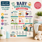 Four laminated baby care posters with QR codes for narrated audio lessons, covering feeding, safety, care tips, and stain — view 8