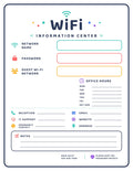 Five laminated WiFi information posters with QR codes for narrated audio lessons.