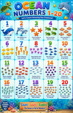 Four laminated ocean learning posters for ABCs, colors, first words, and numbers with QR audio lessons — view 6