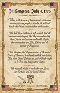 Laminated Declaration of Independence poster with historical text, patriotic design, and QR code for audio lessons.