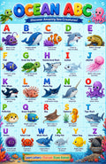 Colorful ocean alphabet poster with sea animals and letters for young learners