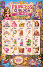 Laminated princess learning poster bundle with first words and search-and-find charts, each with a scannable QR code. — view 4