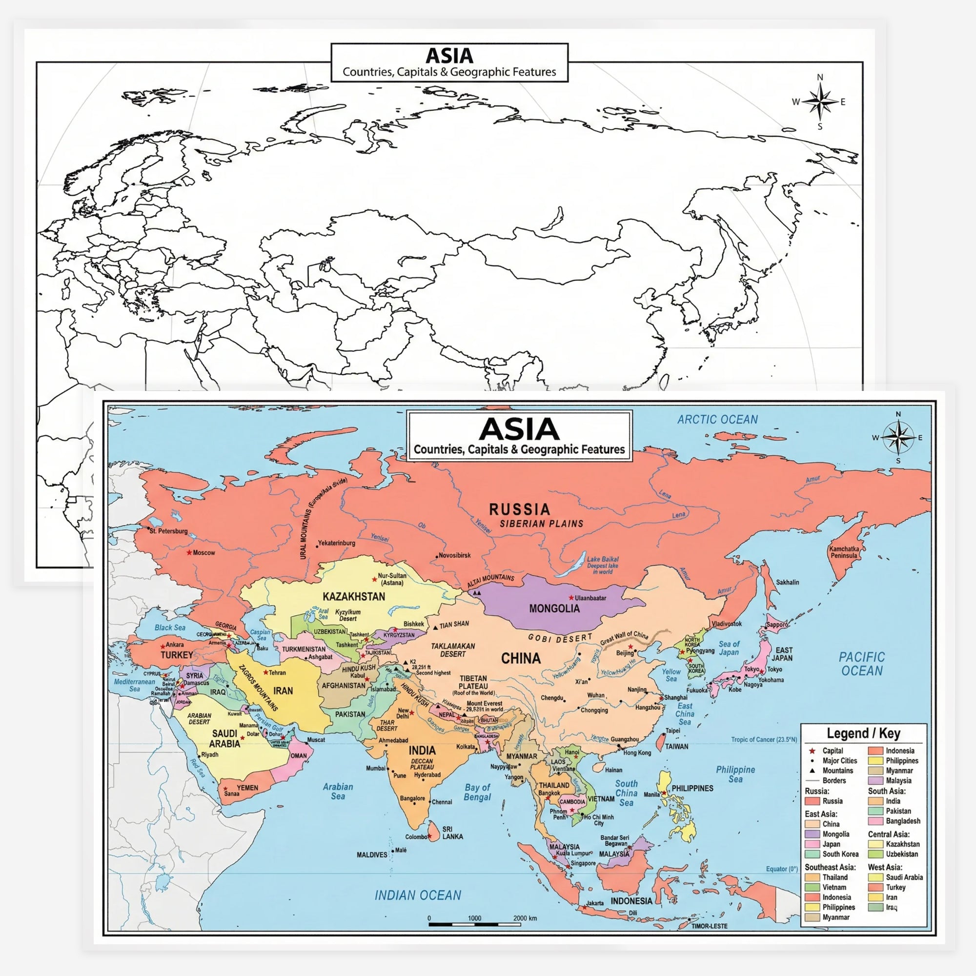 Map of Asia with countries labeled, on a white background