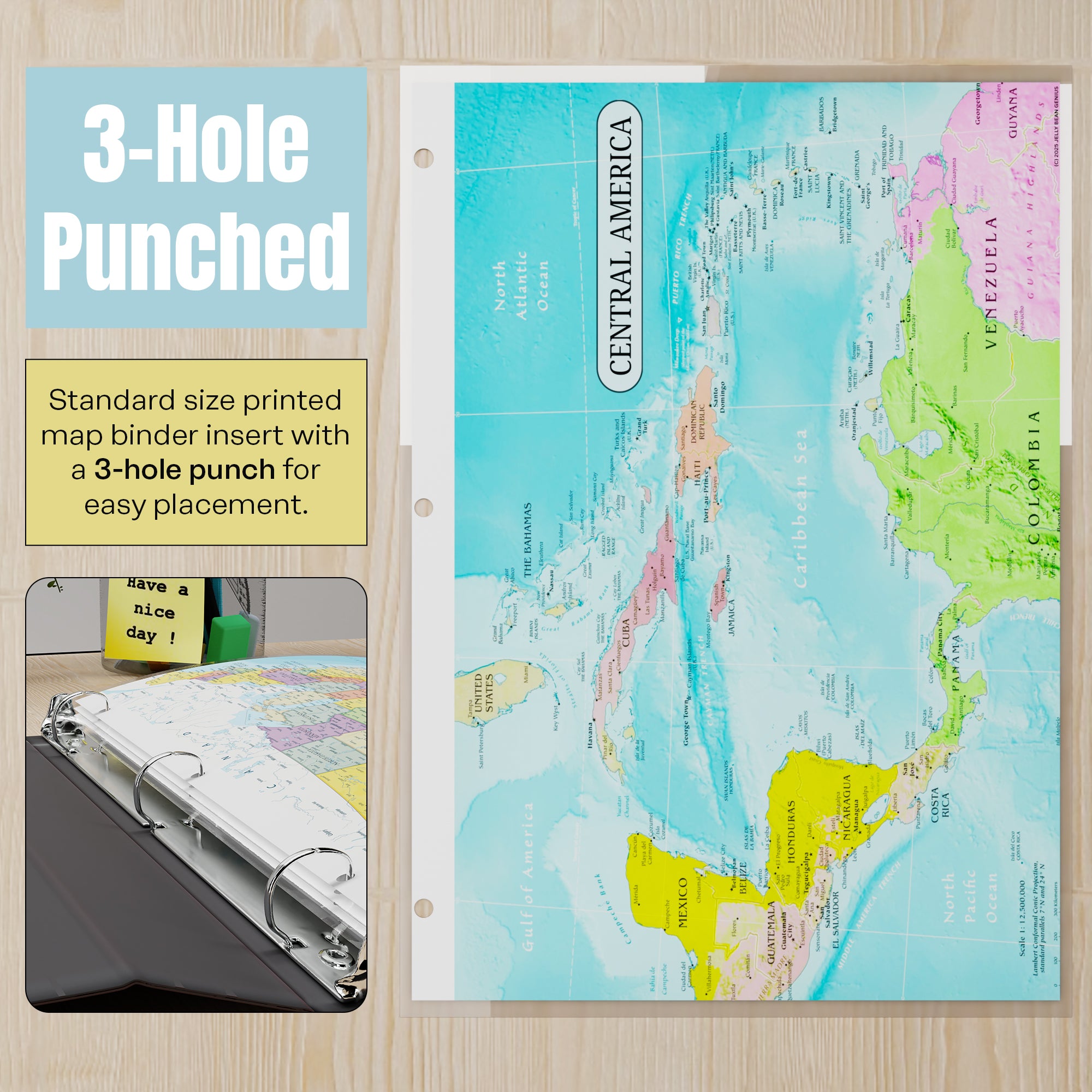 Central America Map & World Map Reference Binder Insert (Double-Sided) | Geography Learning Chart for Kids