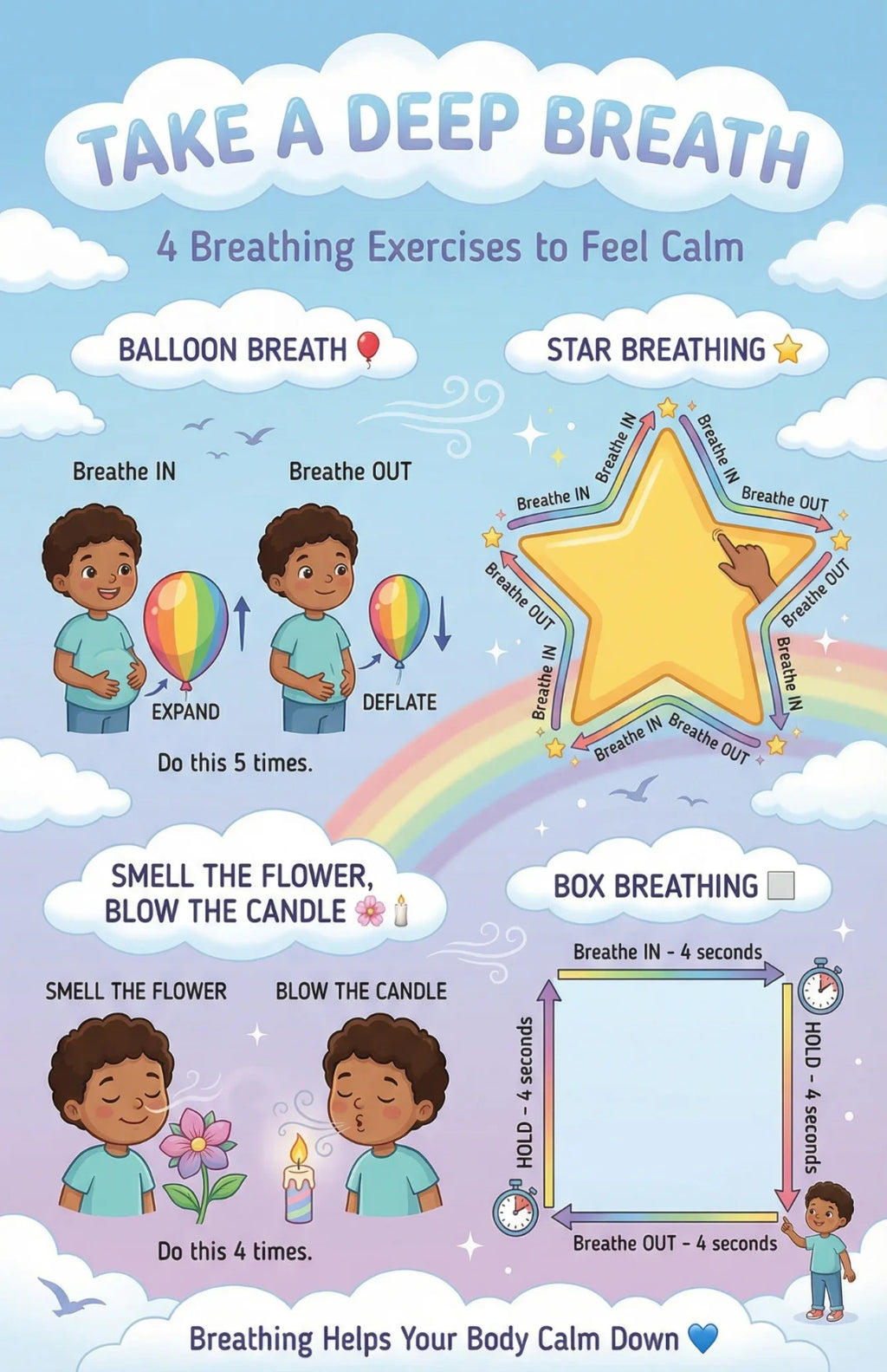 Six laminated Calming Corner posters for children with QR codes for narrated calm-down and feelings lessons — view 9