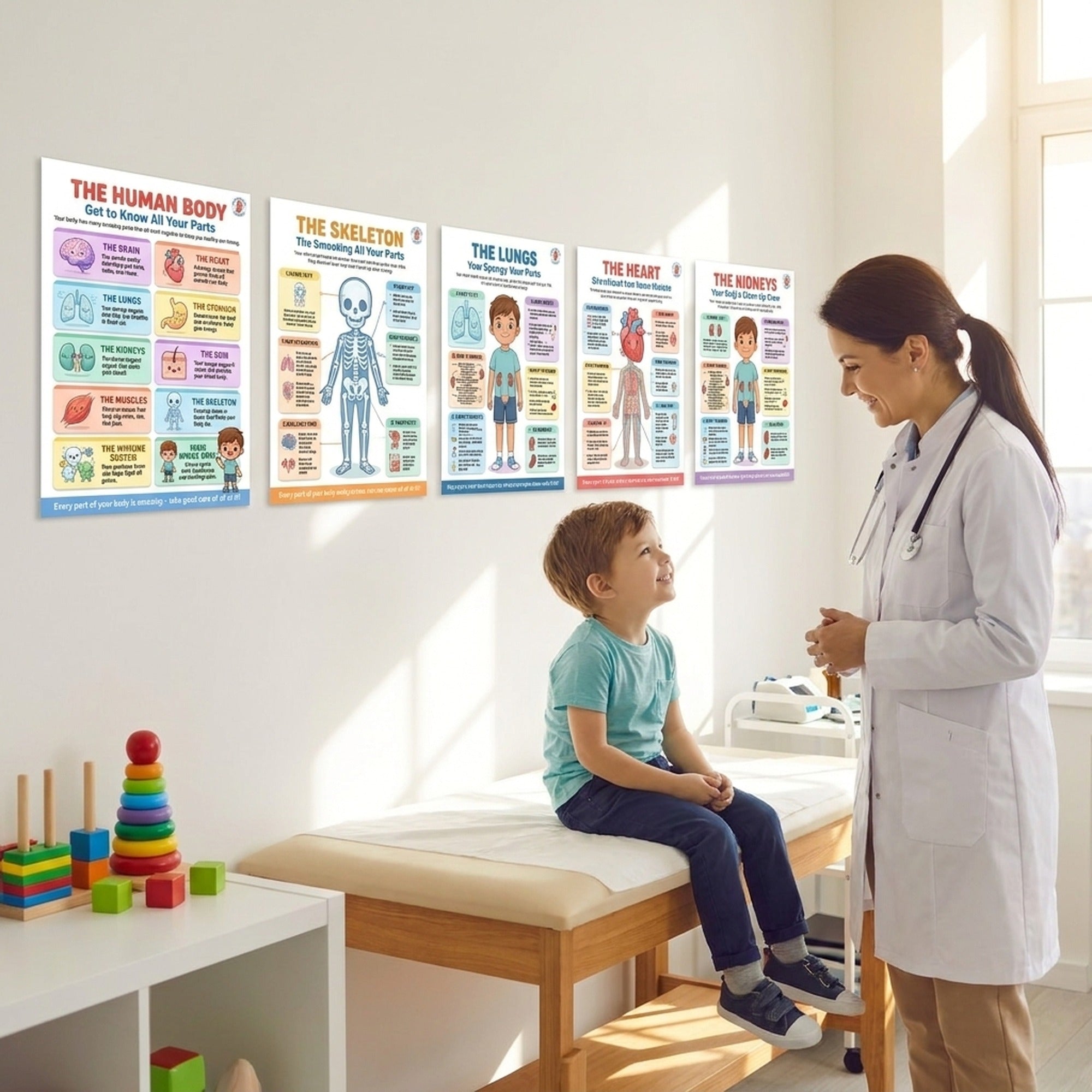 Six laminated human body anatomy posters with QR codes for narrated audio lessons — view 3