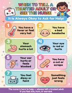 Laminated safety poster set for kids with QR codes for audio lessons on fire, water, playground, germs, first aid, nurse, and — view 10